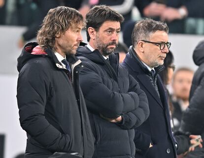 Andrea Agnelli y Pavel Nedved, durante un partido de la Juventus contra el Udinese.