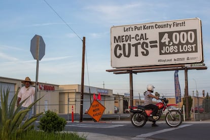 Hoardings in Bakersfield protesting healthcare cuts.