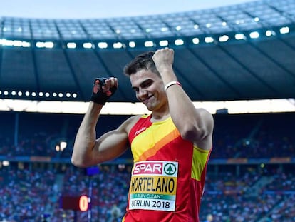 Bruno Hortelano celebra su clasificación a la final de 200 metros de los Campeonatos Europeos de Berlín.