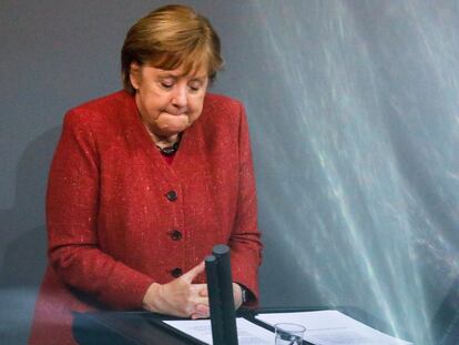 La canciller alemana, Angela Merkel, durante su intervención en el Bundestag este miércoles en Berlín.