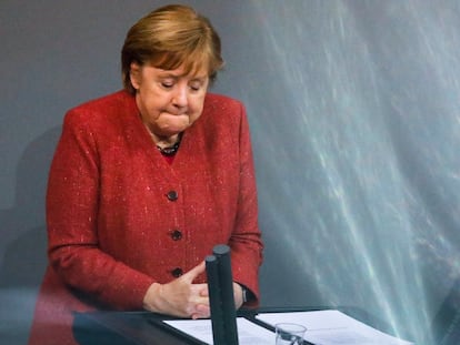 La canciller alemana, Angela Merkel, durante su intervención en el Bundestag este miércoles en Berlín.