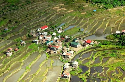 El pueblo de Batad, rodeado de las terrazas de campos de arroz.