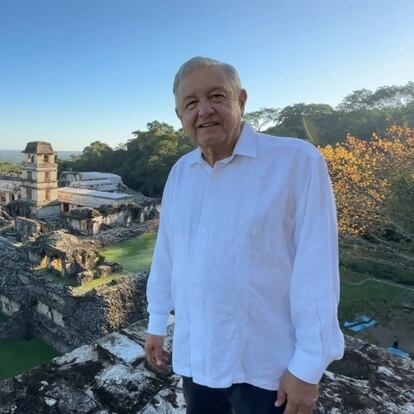 López Obrador en el sitio arqueológico de Palenque (Estado de Chiapas), el 1 de enero de 2024.