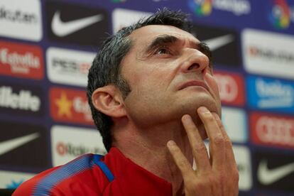 Valverde, durant la roda de premsa a la Ciutat Esportiva del Barça.