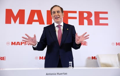 El presidente de Mapfre, Antonio Huertas, durante la presentación de resultados del grupo asegurador, en febrero de este año.