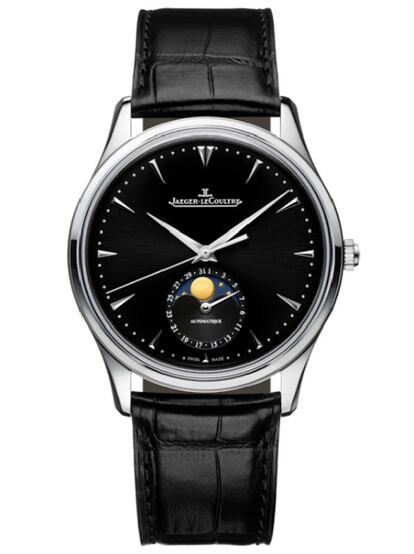 El Master Ultra Thin Moon de Jaeger-LeCoultre desprende el excitante influjo de lo extraplano, de lo delicado, de la ligereza: apenas 9,9 mm de grosor. Su esfera habla de un depurado clasicismo, tan solo alterado por la subesfera de las fases de luna. Movimiento automático. Precio: 8.700 euros.