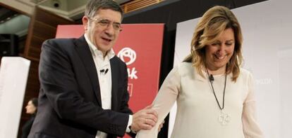 La presidenta de la Junta de Andalucía, Susana Díaz, junto a Patxi López este sábado en San Sebastián.