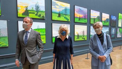 Camilla Parker Bowles, este miércoles en la inauguración de la exposición de David Hockney en la Royal Academy of Arts, en Londres.