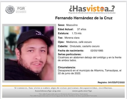 Ficha de búsqueda de Fernando Hernández de la Cruz, desaparecido en Tamaulipas.