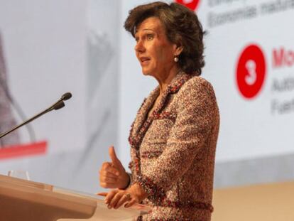 La presidenta del Banco Santander, Ana Botín, durante la junta general de accionistas celebrada el pasado 7 de abril.
