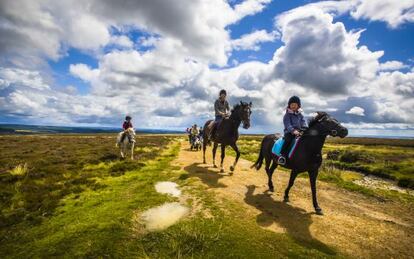 Ruta a caballo por el parque nacional de North York Moors, en Inglaterra.