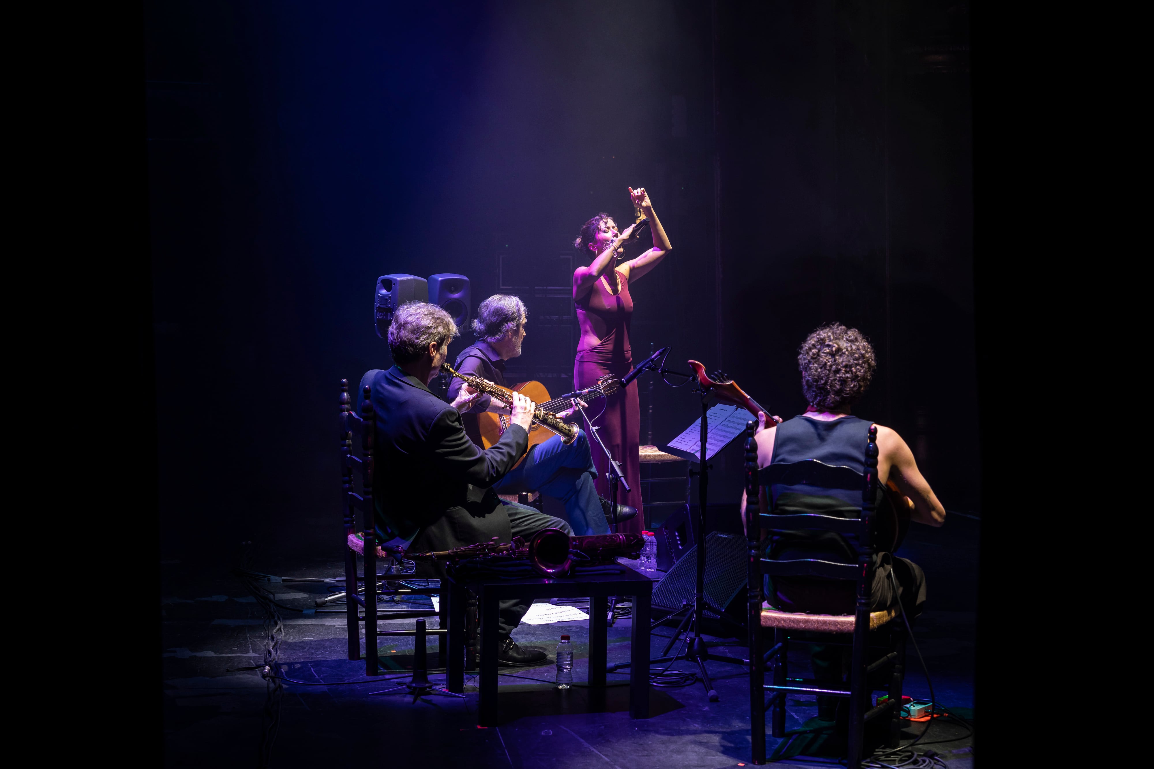 Concierto de Rafael Riqueni, Ana Moura y Tim Ries en el escenario del Teatro Gayarre, durante el primer día de actuaciones en el Flamenco On Fire de Pamplona, en una foto cedida por el festival.
