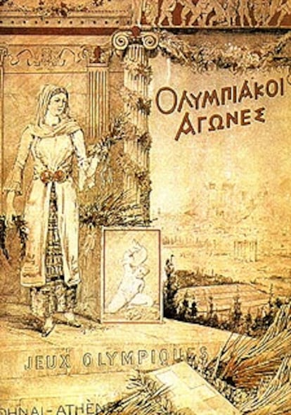 Cartel conmemorativo de los Juegos Olímpicos de 1896, celebrados en Atenas.