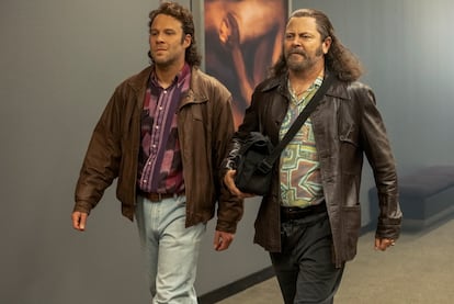 Seth Rogen and Nick Offerman in ‘Pam & Tommy.’