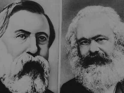 Frederick Engels (esq.) i Karl Marx, autors del Manifest comunista.