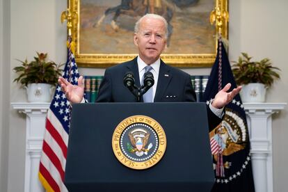 El presidente de Estados Unidos, Joe Biden, este jueves en la sala Roosevelt de la Casa Blanca.