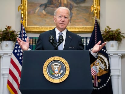 El presidente de Estados Unidos, Joe Biden, este jueves en la sala Roosevelt de la Casa Blanca.