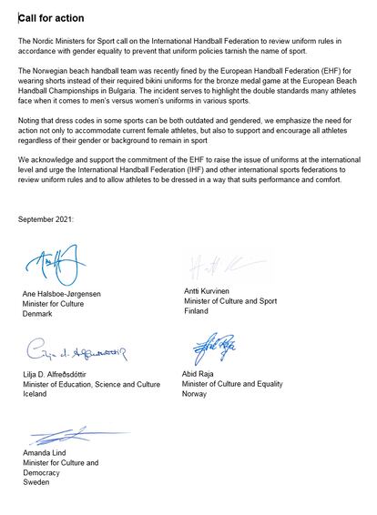 La carta de los cinco ministros de deporte.