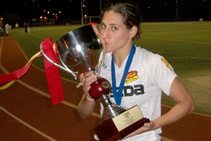 Verónica Boquete, el pasado julio en Santa Clarita (California), celebrando la victoria en la liga.