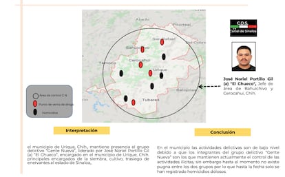 Mapa del territorio que controla Jesús Noriel Portillo Gil, alias 'El Chueco', de acuerdo con la Sedena.