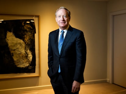 Brad Smith, presidente de Microsoft, fotografiado el lunes en la sede de EL PAÍS.