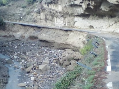 Carreteras dañadas por un temporal en Málaga. 