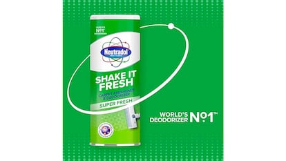 Desodorante para alfombras sobre fondo blanco.