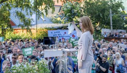 Annie Lööf durante um comício no ano passado em Almedalen.