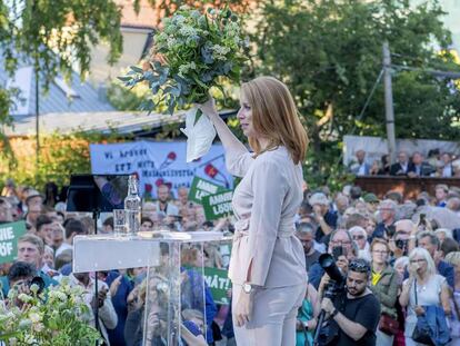 Annie Lööf durante um comício no ano passado em Almedalen.