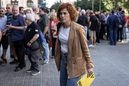 La líder de ERC en el Ayuntamiento de Barcelona, Elisenda Alamany, este jueves por la tarde, a su llegado al fallido congreso que debía votar sobre la entrada de los republicanos en el gobierno del alcalde Jaume Collboni.