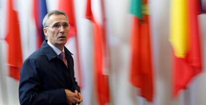 Jens Stoltenberg, a su llegada a la reuni&oacute;n de ministros europeos de Defensa.