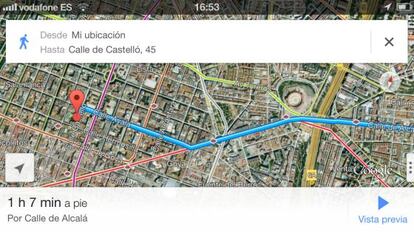 Google Maps calcula las distancia a pie, en coche o en transporte público.