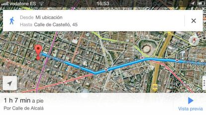 Google Maps calcula las distancia a pie, en coche o en transporte p&uacute;blico.