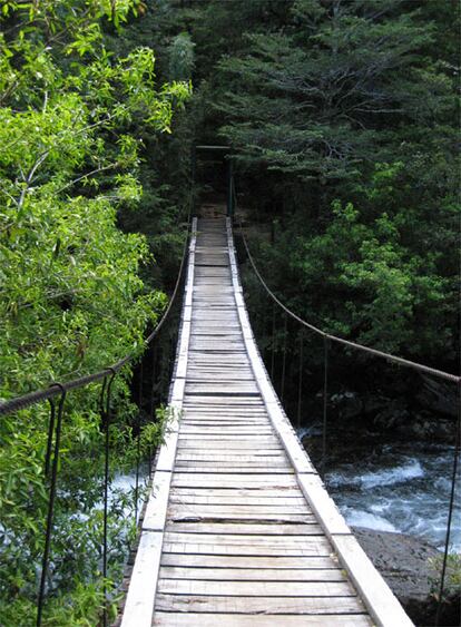En pleno bosque del Parque Natural de Bariloche, Argentina, este puente invita a los más intrépidos a pasar al otro lado.