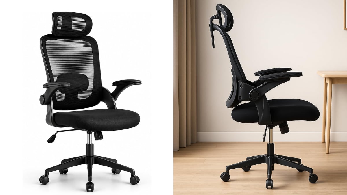 Silla de oficina con reposacabezas ajustable.