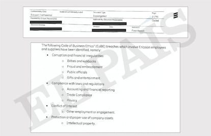 An extract of internal documents from Ericsson. EL PAÍS - ICIJ