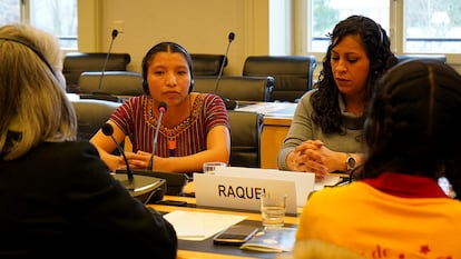 La activista guatemalteca Josefina Tu, durante la reunin en la Oficina del Alto Comisionado por los Derechos Humanos de la ONU en Ginebra, el 16 de enero. Fotografa cedida por la ONG Entreculturas.