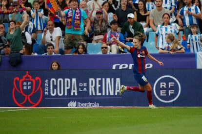 Barcelona's Norwegian forward Caroline Graham Hansen after scoring one of her goals against Real Sociedad.