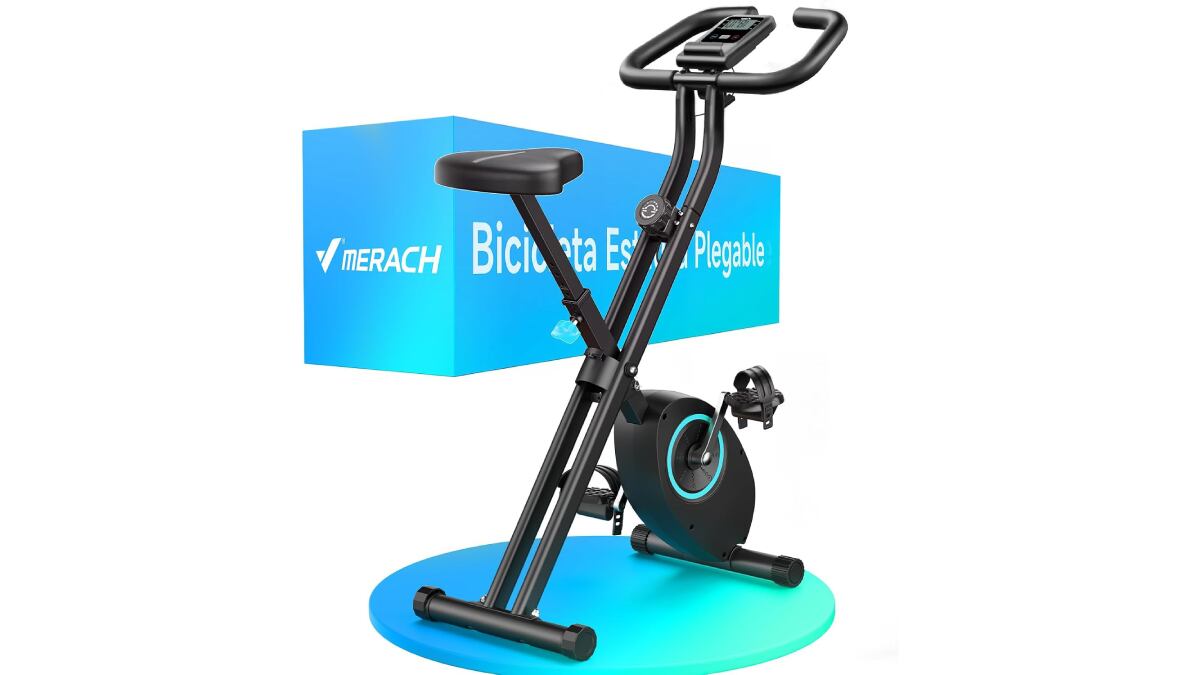Bicicleta estática plegable con panel LCD.