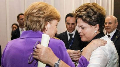 Angela Merkel y Dilma Ruosseff, en su encuentro bilateral, el pasado martes, en Los Cabos (M&eacute;xico).