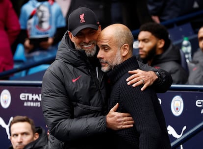 Jurgen Klopp y Pep Guardiola, el pasado abril.