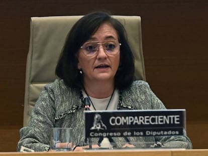 La presidenta de la Airef, Cristina Herrero, durante su comparecencia este lunes en el Congreso.