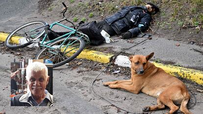 El cuerpo de Volodímir Brovchenkon, junto a su bicicleta y un perro, se ha convertido en una de las imágenes que representan el horror de la calle Yablonska. La fotografía fue tomada el 3 de abril. Según testigos, fue asesinado a tiros alrededor del 5 de marzo durante la ocupación rusa de la ciudad, cuando se dirigía a otro municipio en bicicleta.
