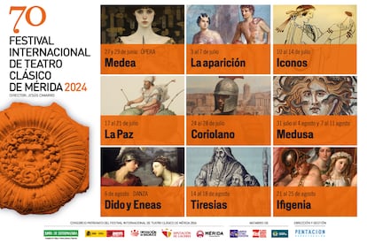 Cartel oficial de la programación de la 70º edición del Festival Internacional de Teatro Clásico de Mérida 2024