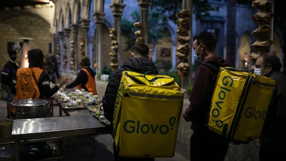 Food-delivery drivers for the platform Glovo in Barcelona.