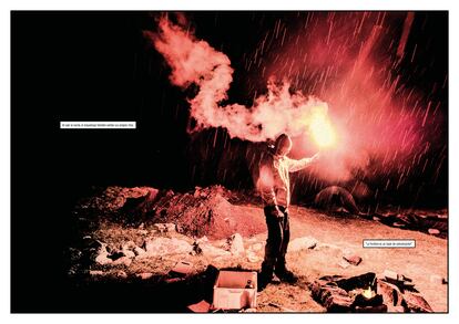 Doble página de 'La falla', con fotografía de Carlos Spottorno y textos de Guillermo Abril, editado por Astiberri.