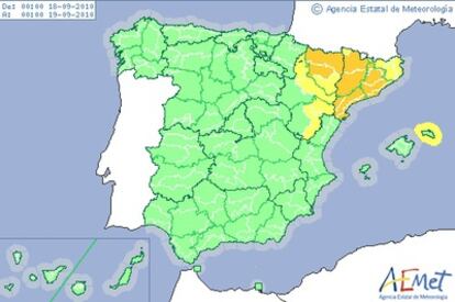 Mapa de alertas para el sábado 18 de septiembre.