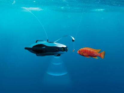 Este dron submarino atrae a los mejores peces para pescarlos y lo graba en 4K