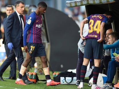 Dembélé, tras ser sustituido en Vigo.