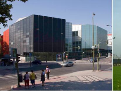 A la izquierda, los Teatros del Canal, en la calle de Bravo Murillo. A la derecha, el parque construido sobre los depósitos de agua en la plaza de Castilla.